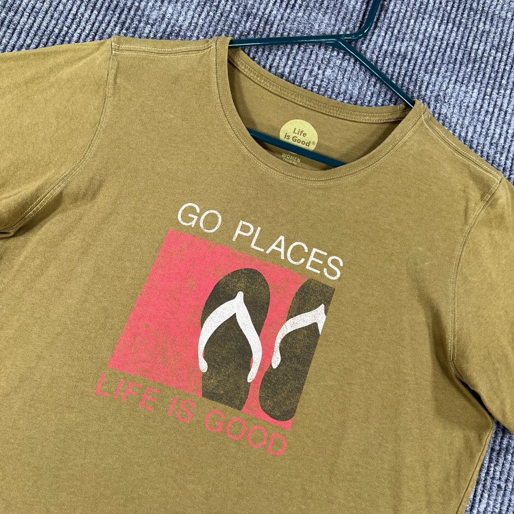 Life is Good Shirt Womens Large Green Short Sleeve Classic Fit Crew Outdoor